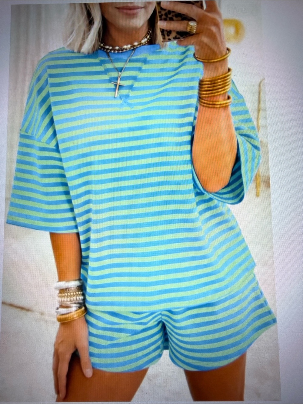 Blue and Lime Striped Short Sleeve Tee - Picture 4 of 4